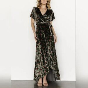 green emerald velvet dress Baltic Born Womens Irina Velvet Maxi Dress | Green Multi Floral